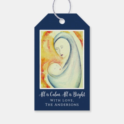 Weihnachten - Madonna mit Kind Wasserfarbe Geschenkanhänger (Vorderseite)