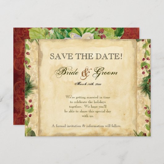 Weihnachten Magnolia-Wraath in Pine Boughs Einladung (Vorne/Hinten)