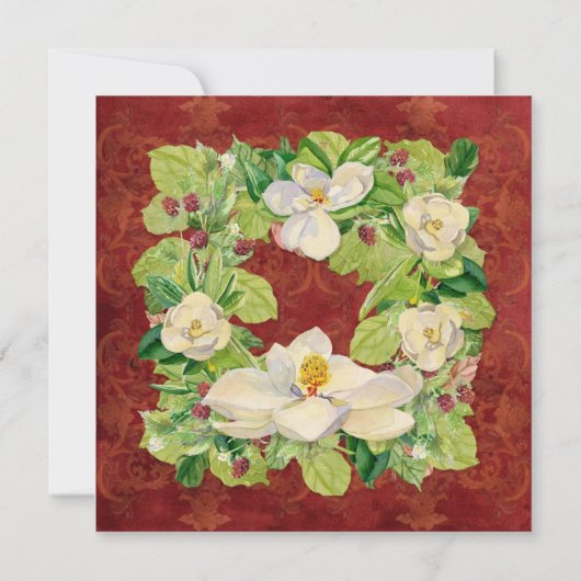 Weihnachten Magnolia-Wraath in Pine Boughs Einladung (Rückseite)