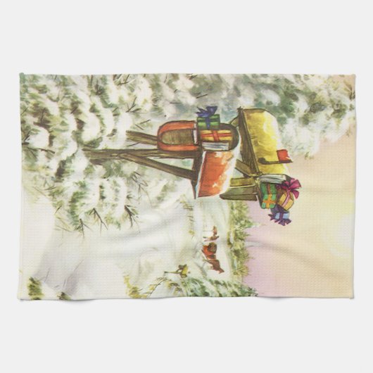 Weihnachten, Mailboxen im Winter Landschaft Geschirrtuch (Horizontal)