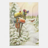 Weihnachten, Mailboxen im Winter Landschaft Geschirrtuch (Vertikal)