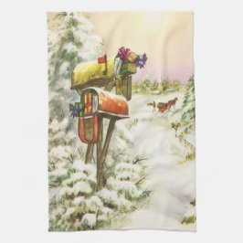Weihnachten, Mailboxen im Winter Landschaft Geschirrtuch