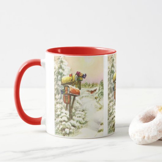 Weihnachten, Mailboxen im Winter Landschaft Tasse (Mit Donut)