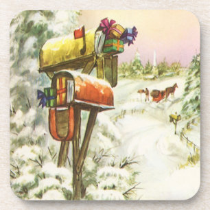 Weihnachten, Mailboxen im Winter Landschaft Untersetzer