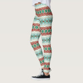 Weihnachten Mandala in Rot, Grün und Mattiert Blau Leggings (Links)