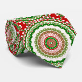 Weihnachten Mandala in Rot, Grün und Warm Gold Krawatte (Gerollt)