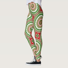 Weihnachten Mandala in Rot, Grün und Warm Gold Leggings