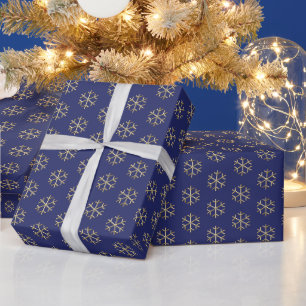 Weihnachten marineblau goldene Schneeflocken elega Geschenkpapier