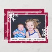 Weihnachten Maroon Snowflakes Familienfoto-Karte Postkarte (Vorne/Hinten)