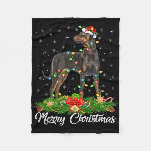 Weihnachten Matching Weihnachtsmannmütze Doberman Fleecedecke (Vorderseite)