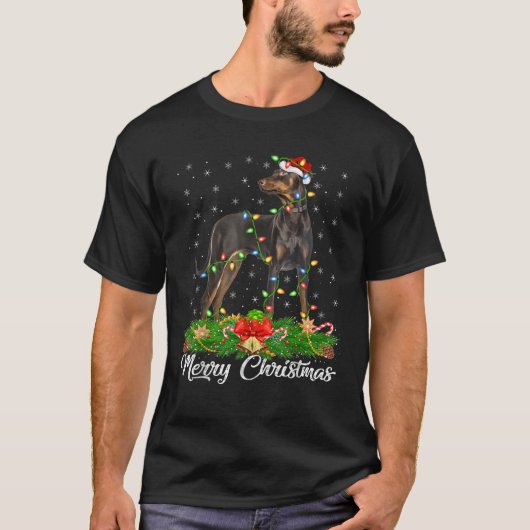 Weihnachten Matching Weihnachtsmannmütze Doberman  T-Shirt (Vorderseite)