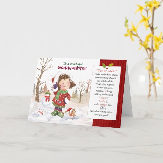 Weihnachten, meine Tochter. 8 versteckte Dinge Karte (Gelbe Blume)