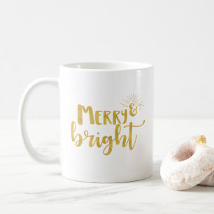Weihnachten Merry and Bright Imitate Gold Typograf Kaffeetasse