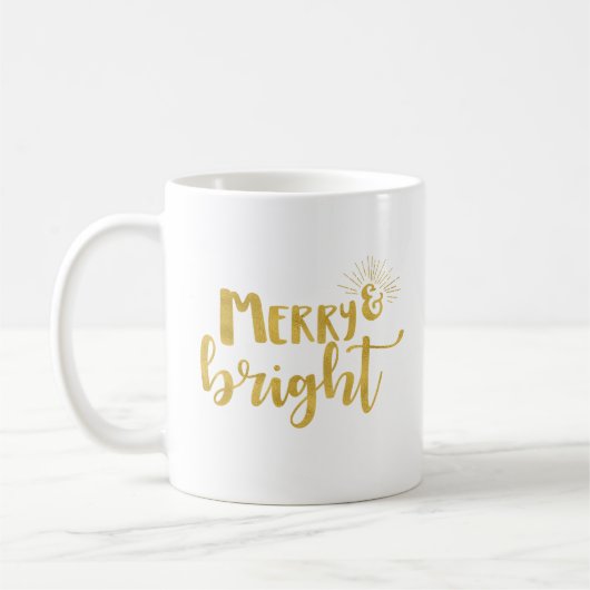 Weihnachten Merry and Bright Imitate Gold Typograf Kaffeetasse (Links)