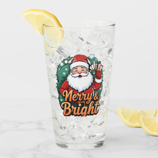 Weihnachten - "Merry & Bright Santa" Glas (Vorderseite Ice)