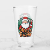 Weihnachten - "Merry & Bright Santa" Glas (Vorderseite)