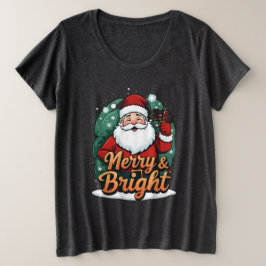 Weihnachten - "Merry & Bright Santa" Große Größe T-Shirt