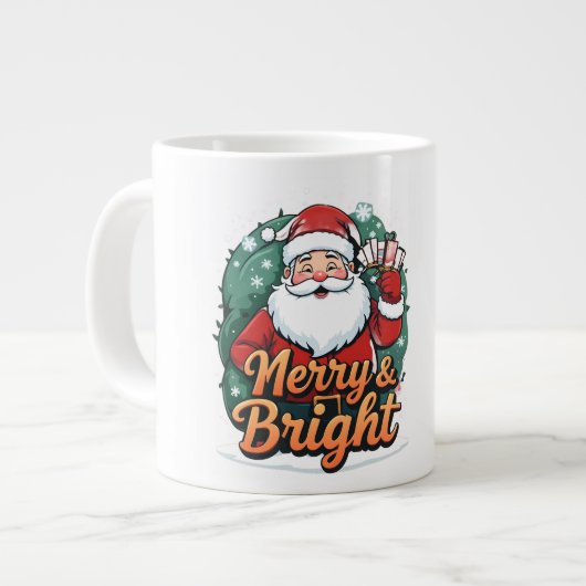 Weihnachten - "Merry & Bright Santa" Jumbo-Tasse (Vorderseite Links)