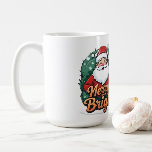Weihnachten - "Merry & Bright Santa" Kaffeetasse (Mit Donut)