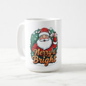 Weihnachten - "Merry & Bright Santa" Kaffeetasse (Vorderseite Links)