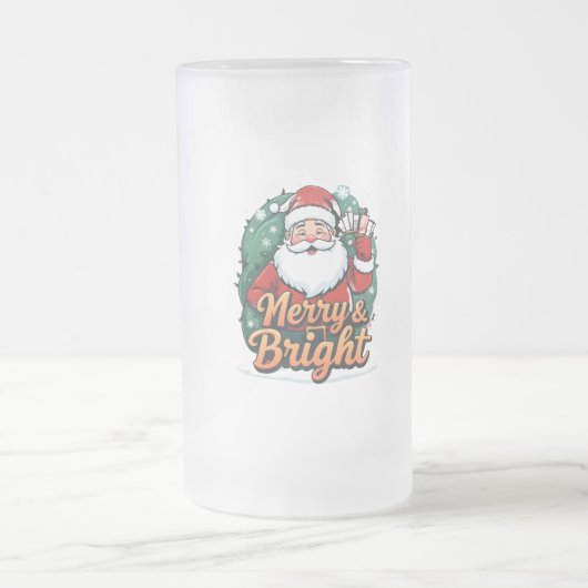 Weihnachten - "Merry & Bright Santa" Mattglas Bierglas (Mittel)