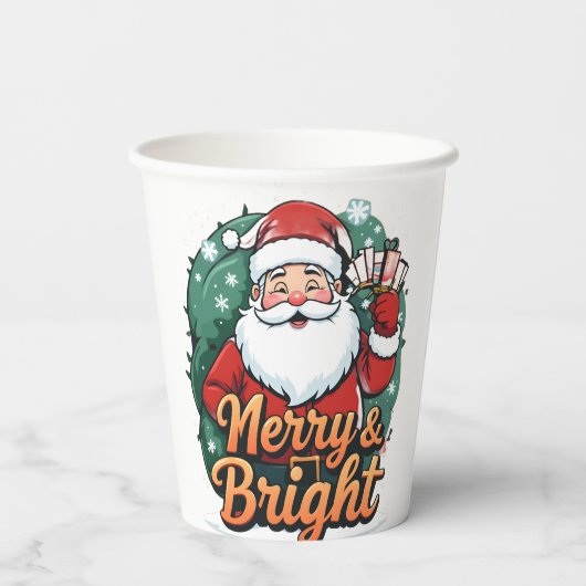 Weihnachten - "Merry & Bright Santa" Pappbecher (Rückseite)