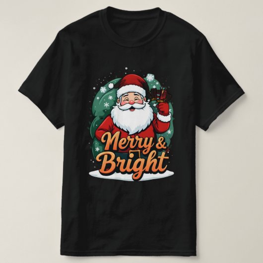 Weihnachten - "Merry & Bright Santa" T-Shirt (Design vorne)