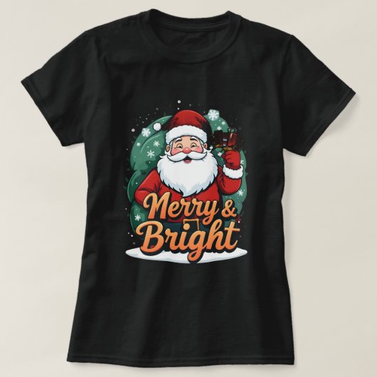 Weihnachten - "Merry & Bright Santa" T-Shirt (Design vorne)