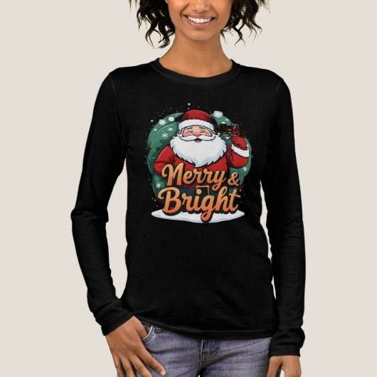 Weihnachten - "Merry & Bright Santa" Tri-Blend Shirt (Vorderseite)