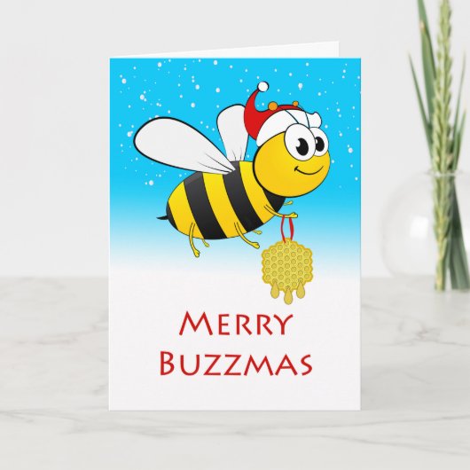 Weihnachten Merry Buzzmas Biene mit Honey Ornament Karte (Vorderseite)