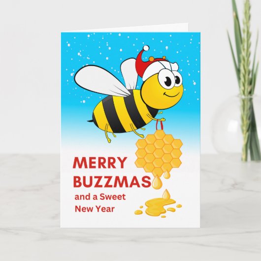 Weihnachten Merry Buzzmas Biene mit Honey Ornament Karte (Vorderseite)