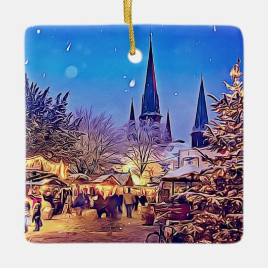 Weihnachten Merry Go Runde und Deutsche Kirche Keramikornament (Vorderseite)