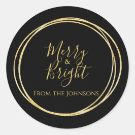 Weihnachten Merry und helle Familie Name Black Gol Runder Aufkleber