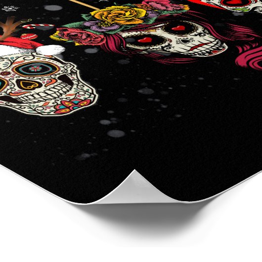 Weihnachten Mexikanische Blume Zuckerschädel in Sn Poster (Ecke)