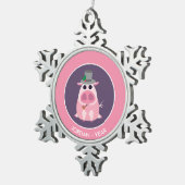 Weihnachten misstrauisch das Schwein Schneeflocken Zinn-Ornament (Rechts)