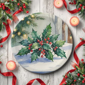 Weihnachten Mistletoe Holiday Watercolor Pappteller