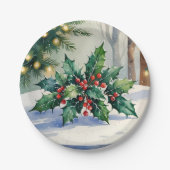 Weihnachten Mistletoe Holiday Watercolor Pappteller (Vorderseite)