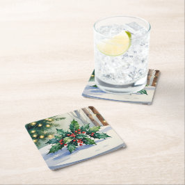 Weihnachten Mistletoe Holiday Watercolor Rechteckiger Pappuntersetzer