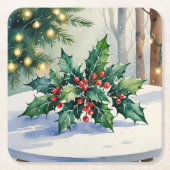 Weihnachten Mistletoe Holiday Watercolor Rechteckiger Pappuntersetzer (Vorderseite)