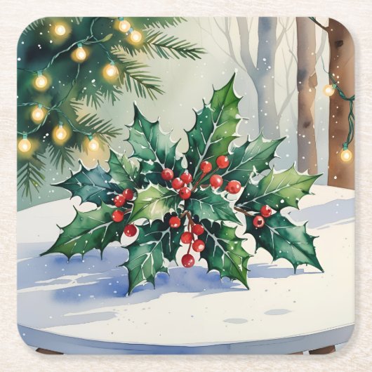 Weihnachten Mistletoe Holiday Watercolor Rechteckiger Pappuntersetzer (Vorderseite)