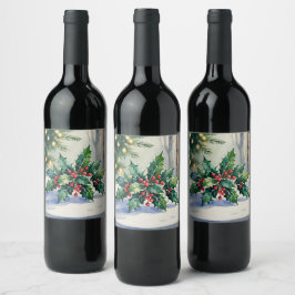 Weihnachten Mistletoe Holiday Watercolor Weinetikett