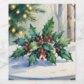 Weihnachten Mistletoe Holiday Watercolor Weinetikett (Einzelnes Label)