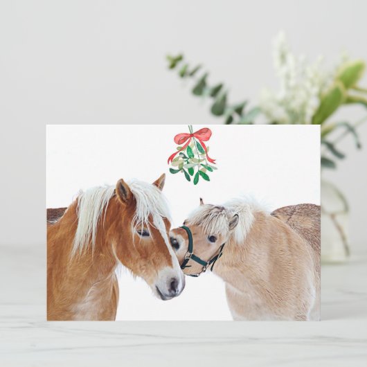 Weihnachten Mistletoe Reittiere Niedliche Ponies Einladung (Stehend Vorderseite)