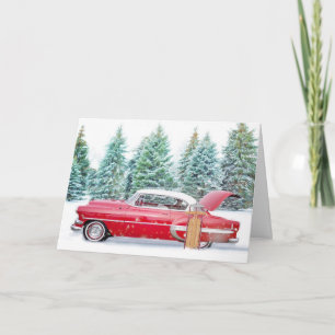 Weihnachten mit altem roten Auto Karte