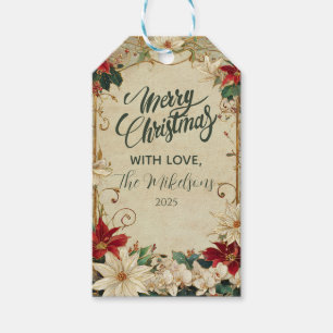 Weihnachten mit alten Weihnachtssternen und Stechp Geschenkanhänger