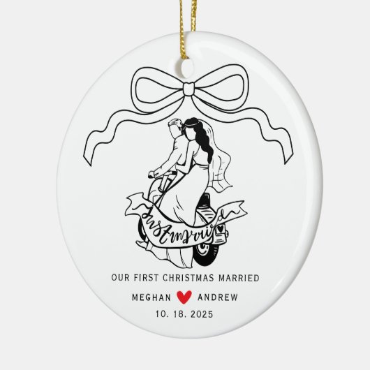 Weihnachten mit Bridge & Groom Motorrad Keramik Ornament (Links)