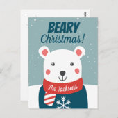 Weihnachten mit Cartoon Eisbär Postkarte (Vorne/Hinten)