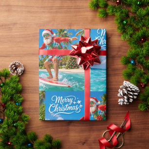 Weihnachten mit dem surfenreitenden Weihnachtsmann Geschenkpapier