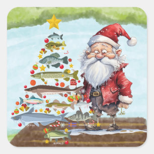Weihnachten mit dem Weihnachtsmann Quadratischer Aufkleber