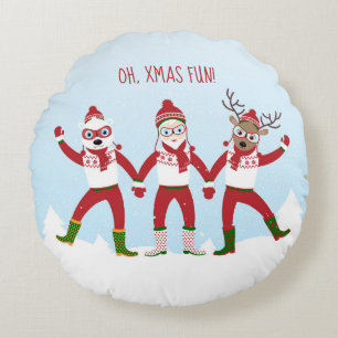 Weihnachten mit dem Weihnachtsmann, Rudolph, Polar Rundes Kissen